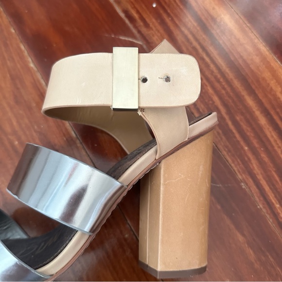 Sam Edelman Yelena Metallic Chunky Multi Strap Silver Nude Leather Heels Sz 10 - Picture 11 of 14